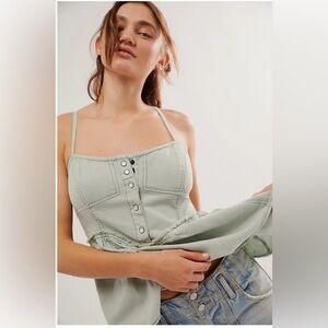 NWT Free People We The Free Reworked Denim Tank Top XS Sea Mist